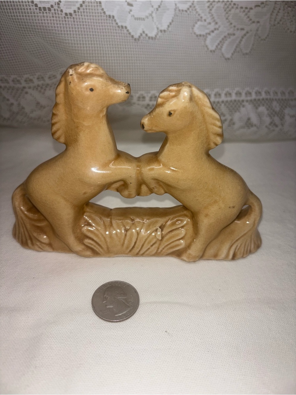 Vintage Pair of Ceramic Horses Figurine in Tan